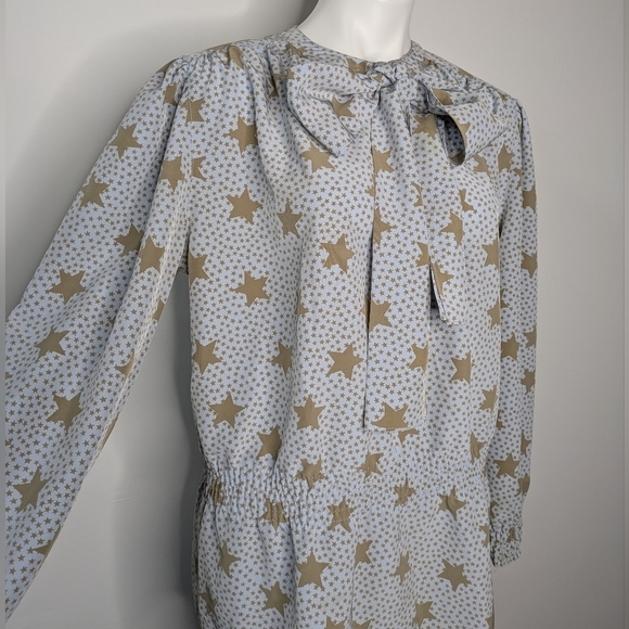 Vintage Louis Feraud Blue Tan Star Tie Neck Long Sleeve Blouse 10 - Picture 3 of 10